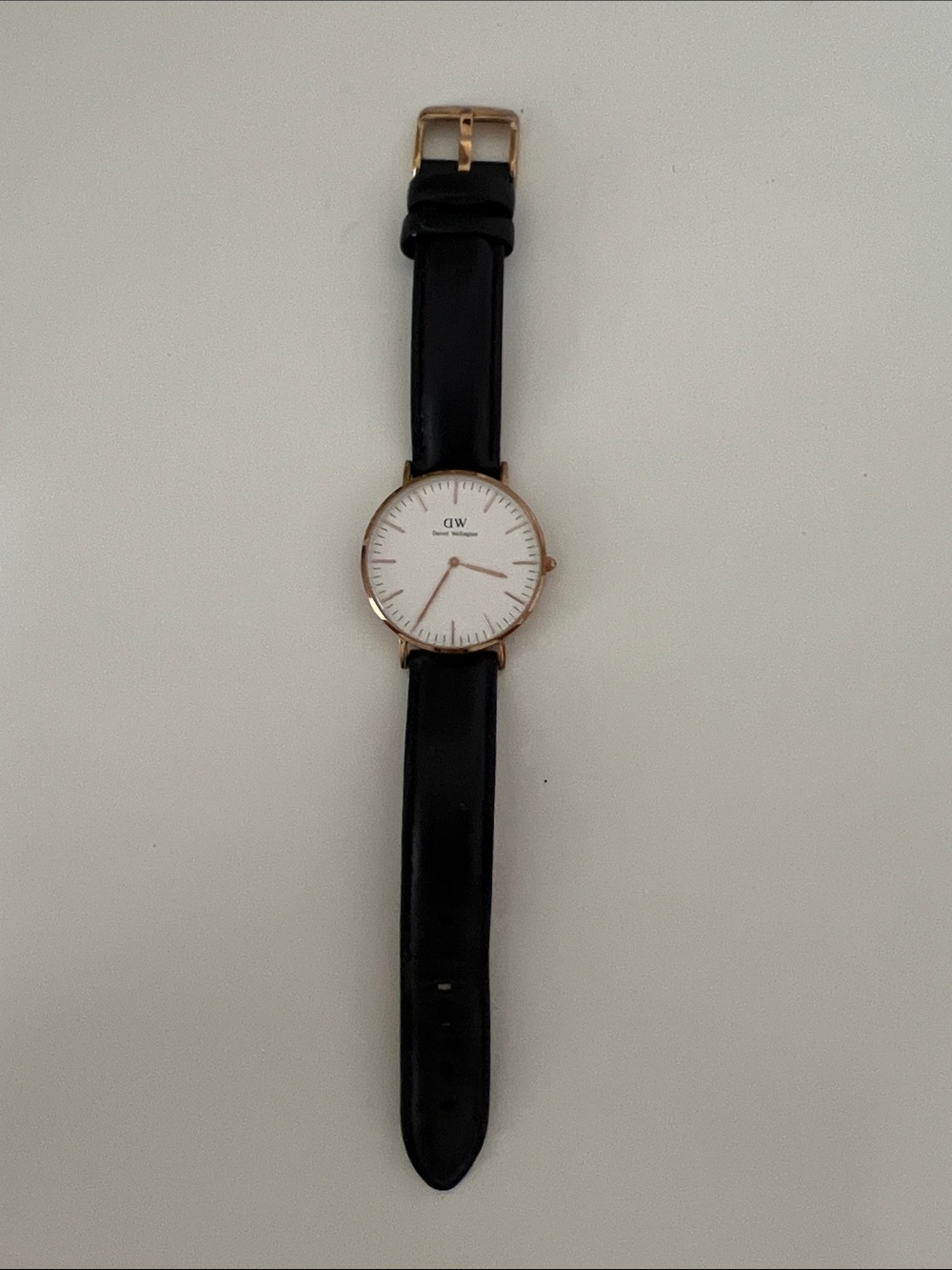 Daniel Wellington Black Leather Watch with Rose Gold Case